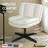 ALFORDSON Armless Office Desk Chair Mid Back Wide Seat Boucle White