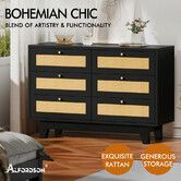 ALFORDSON 6 Chest of Drawers Rattan Storage Cabinet Dresser Tallboy Black
