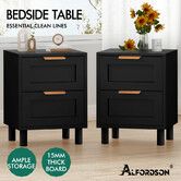 ALFORDSON 2x Bedside Table Side Storage Nightstand 2 Drawers Cabinet Black