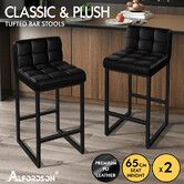 ALFORDSON 2x Bar Stools 65cm Kitchen Counter Metal Leather Dining Chairs Black