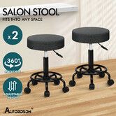 ALFORDSON 2x Salon Stool Round Swivel Barber Hair Dress Chair Dark Grey Fabric