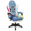 ALFORDSON Gaming Chair Office Massage 12 RGB LED Computer Seat Fabric White Blue