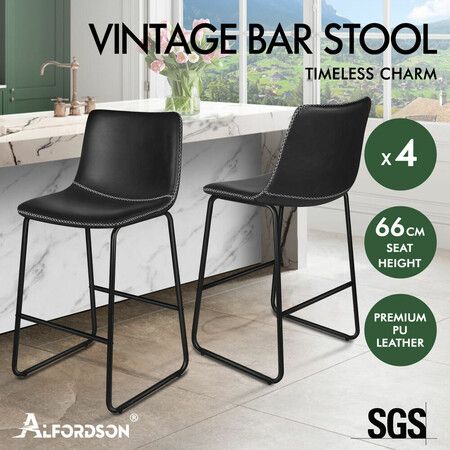 ALFORDSON 4x Bar Stools 66cm Kitchen Counter Metal Vintage Dining Chairs Black