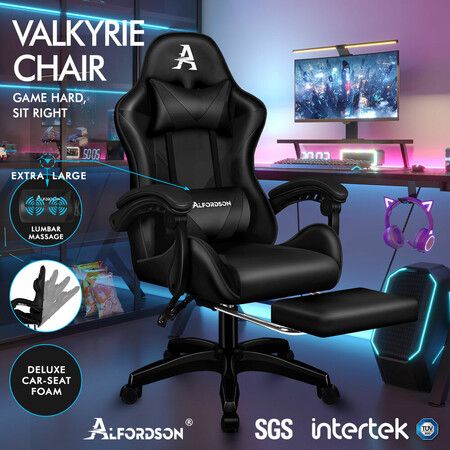 ALFORDSON Gaming Office Chair Massage Computer Footrest Seat Leather All Black