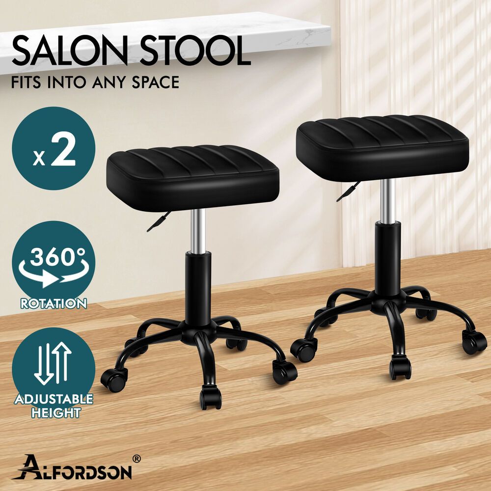 ALFORDSON 2x Salon Stool Square Swivel Barber Hair Chair Gas Lift All Black