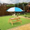 Kids Sand Water Table Chairs Set 3 in 1 Outdoor Picnic Camp Activity Sandpit Desk Bench Childrens Craft Furniture Wooden Sensory Play Centre Umbrella