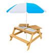 Kids Sand Water Table Chairs Set 3 in 1 Outdoor Picnic Camp Activity Sandpit Desk Bench Childrens Craft Furniture Wooden Sensory Play Centre Umbrella