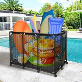 Pool Storage Bin Cart Poolside Toys Box Floats Noodles Container Organizer Outdoor Portable Rolling Wheels Mesh Basket Swimming Equipment Balls Holder