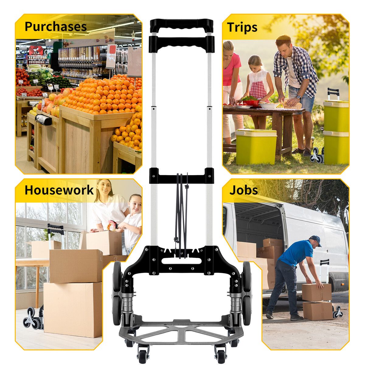 Foldable Dolly Hand Truck Shopping Cart Trolley Stair Climbing Portable Utility Grocery Luggage Transport Moving Office Camping Telescopic Handle