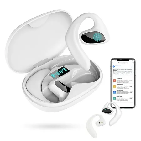 Two-Way Translator Device Smart Voice Translator Earbuds with Bluetooth,APP for 144 Languages Online Instant Voice Translation for Business Travel,White