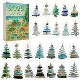 Sea Glass Christmas Tree Advent Calendar,24 Day Christmas Countdown Calendar with 24 2D Sea Glass Christmas Trees Pendant For Christmas Decoration