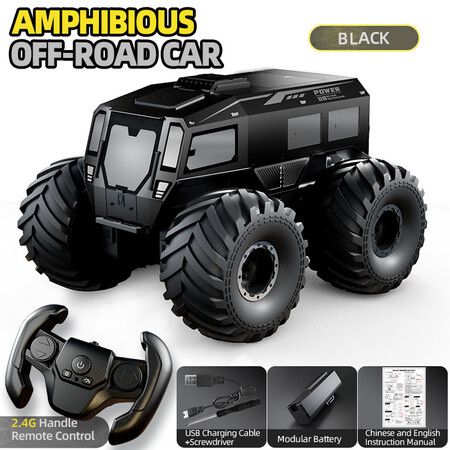 2.4 GHz All-Terrain Amphibious Remote Control Car Toys, Remote Control Monster Truck, Ideal Birthday Gifts for Boys and Girls (Black)