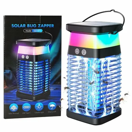 Solar Bug Zapper Outdoor 4200V Highly Effective Mosquito Zapper Portable Rechargeable with Night Light Electric Cordless Fly Zapper IP68 Waterproof