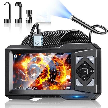Endoscope Camera with Light 1080P HD Borescope Inspection Camera 4.3"IPS Screen, 5.5mm IP67 Waterproof Probe with 6 Adjustable LEDs,5MSemi-Rigid Cable