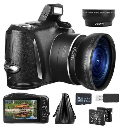 Digital Camera Compact Vlogging Camera,4K 48MP Camera for Photography with 2 Batteries,32GB SD Card,16X Digital Zoom,3.0 inch Screen,Camera for Beginners