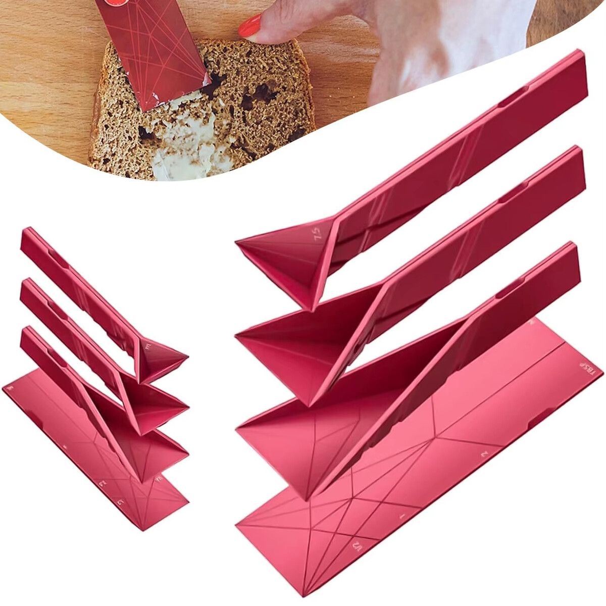 3-in-1 Foldable Measuring Spoons 2 Spoons with 6 Different Sizes Multifunction Folds Flat Kitchen Gadget Color Red