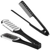 2pcs Boar Bristle Brushes Double-Sided Brush and Flat Iron Comb for Straightening Knotty and Dry Hair Color Black And White