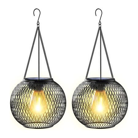 2 Pcs Solar Lantern Outdoor Waterproof, Upgraded Hanging Solar Lights Outdoor Garden Decorations for Garden Yard Patio Pathway