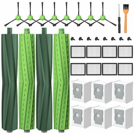 Replacement Parts for iRobot Roomba j7(7150) j7+ (7550) i3 i3+ i4 i6 i6+(6550) i7(7150) i7+(7550) i8 i8+ Robot Vacuum, 2 Sets Roller Brushes,8 HEPA Filters,8 Side Brushes,6 Dust Bags,4 Screws