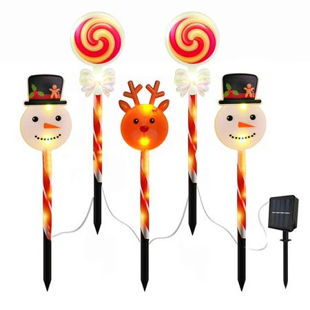 Solar Christmas Pathway Lights Outdoor,Waterproof Led Christmas Candy Reindeer Lights,Christmas Decorations Outdoor For Yard Patio Walkway Garden Decor