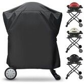 Grill Cover for Weber Q Series Grill on Cart - 7113 BBQ Cover for Q2000/Q200/Q1000/Q100 with Portable Stand, 600D Heavy Duty & Waterproof BBQ Cover for Weber Q2200, 2400, 1200, 1400 and More
