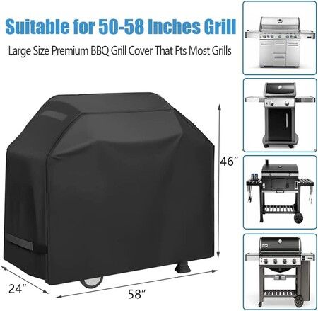 BBQ Grill Cover, Waterproof 210D Heavy-Duty Gas Grill Cover, Anti-UV Material with Elastic Strap (145 * 61 * 117 CM)