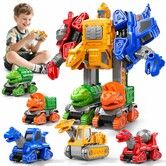 5 in 1 Transforming Robot Toys Set Construction Trucks, Dinos Vehicles Educational STEM Building Toy Cars Christmas Birthday Gifts for Boys Ages 3+