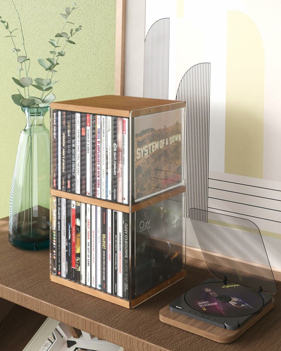 Retro Walnut-colored MDF CD Holder Desk Rack Organizer, Cute Holds 30 CD Case, Cd Holder Stand, CD Storage/Shelf/Tower/Stand Dollar, Fit for Theatre Room