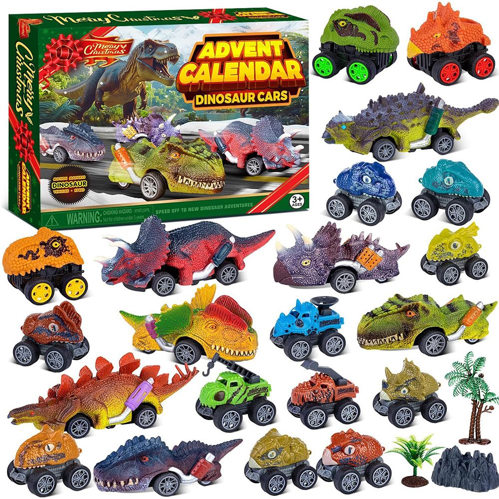 24 Days Monster Truck Christmas Countdown Calendar Pull Back Cars Set for Boys, Christmas Holiday Gift & Party Favor for Dino Lovers