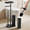 Toilet Paper Holder Brush Phone Shelf Free Standing Bathroom Organiser Spare Tissue Roll Storage Reserve Floor Stand Pole Dispenser Home Decor Black