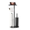 Toilet Paper Holder Brush Phone Shelf Free Standing Bathroom Organiser Spare Tissue Roll Storage Reserve Floor Stand Pole Dispenser Home Decor Black