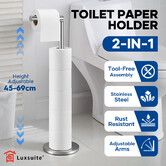 Free Standing Toilet Paper Holder Adjustable Bathroom Organiser Spare Tissue Roll Storage Reserve Floor Stand Pole Dispenser Stainless Steel Rack 69cm