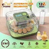 Auto Egg Incubator 12 Eggs Hatcher Breeder Automatic Turner Stop Humidity Control Hatching Chicken Duck Bird Quail Poultry Water Refill Candling Light