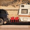 Dual Jerry Gas Can Holder Metal Lockable Fuel Jug Canister Petrol Container Rack Mount Bracket Liquid Carrier Toolbox for Camper Caravan Trailer Black