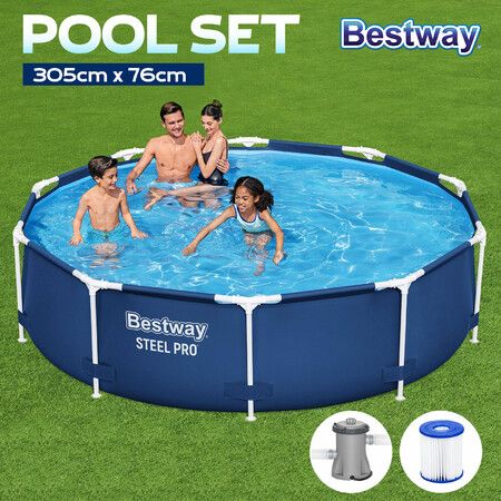 Bestway Round Pool Set Above Ground Swimming Pools Steel Pro Outdoor Summer Backyard Family Fun Water Play Center 3.05mx76cm Filter Pump Accessories