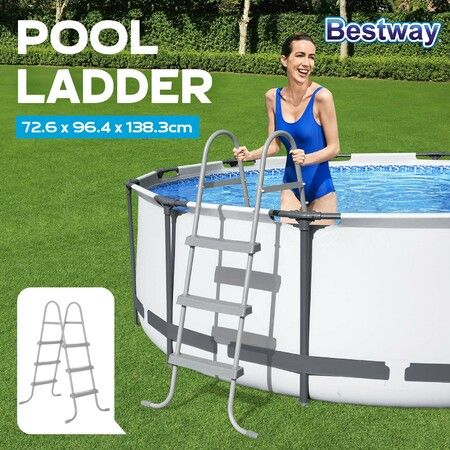 Bestway Pool Ladder Above Ground Swimming Steps Stairs Steel Frame Deluxe for 1.07m 91cm Wall Height Pools Non Slip Safety Removable 305kg Load