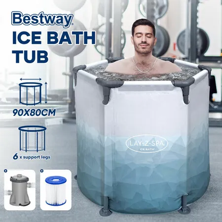 Bestway Ice Bath Tub 253L Portable Freestanding Recovery Spa Bathtub Massage Athletes Cold Water Soaking Shower Outdoor Plunge Lid Pump Filter 90x80cm