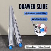 Drawer Runners Heavy Duty Slides Rails Cabinet Guide Locking Ball Bearing Track 120kg Full Extension 1300 to 2600mm Metal Trailer RV Camper Toolbox