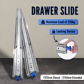 Drawer Slides Runners Cabinet Heavy Duty Rails Guide Locking Ball Bearing Track 220kg Full Extension 1372 to 2742mm Metal Trailer RV Camper Toolbox