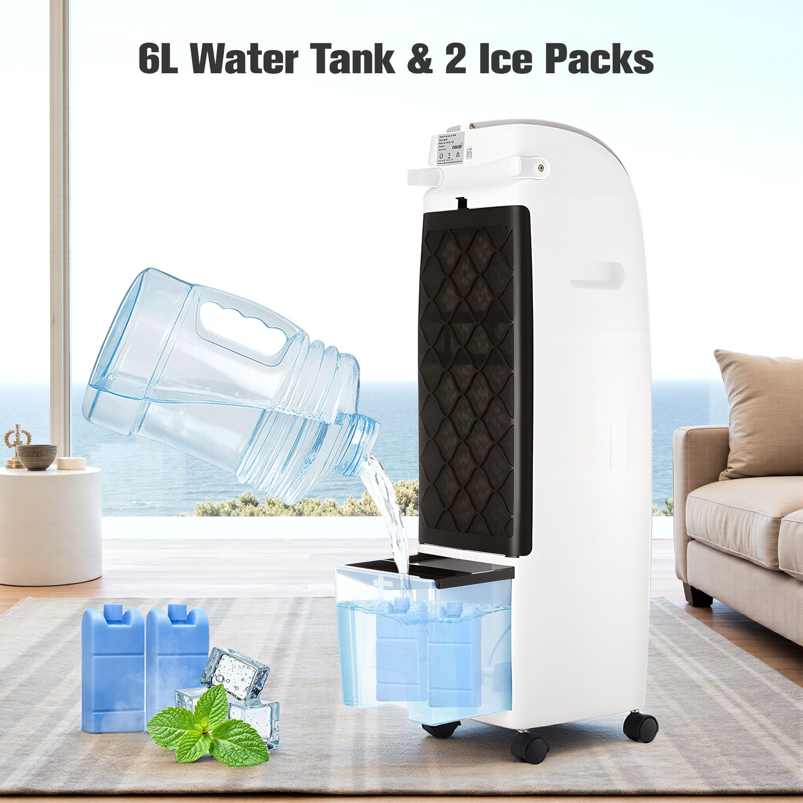 Maxkon Air Cooler Portable Evaporative Cooling Fan Purifier Humidifier 6L Water Tank 4 in 1 Remote Control Swamp Home Room Ionizer Conditioner System