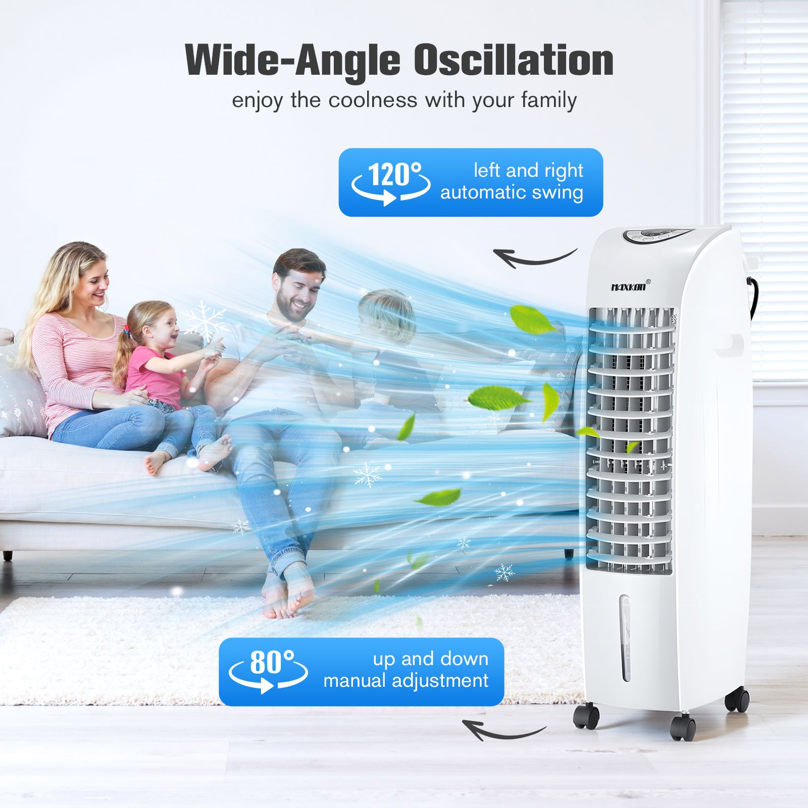 Maxkon Air Cooler Portable Evaporative Cooling Fan Purifier Humidifier 6L Water Tank 4 in 1 Remote Control Swamp Home Room Ionizer Conditioner System