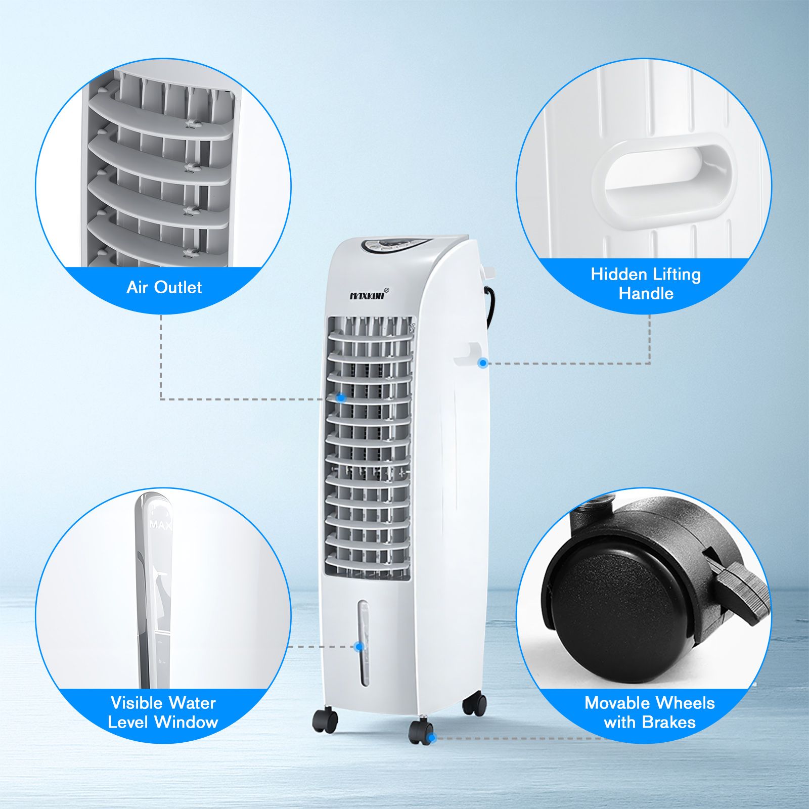Maxkon Air Cooler Portable Evaporative Cooling Fan Purifier Humidifier 6L Water Tank 4 in 1 Remote Control Swamp Home Room Ionizer Conditioner System