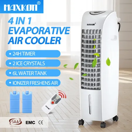 Maxkon Air Cooler Portable Evaporative Cooling Fan Purifier Humidifier 6L Water Tank 4 in 1 Remote Control Swamp Home Room Ionizer Conditioner System