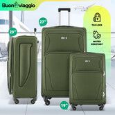 3 Piece Luggage Suitcase Set Soft Carry On Spinner Travel Case Cabin Traveller Bags Expandable Travelling TSA Lock Trolley Rolling Hand Baggage Green