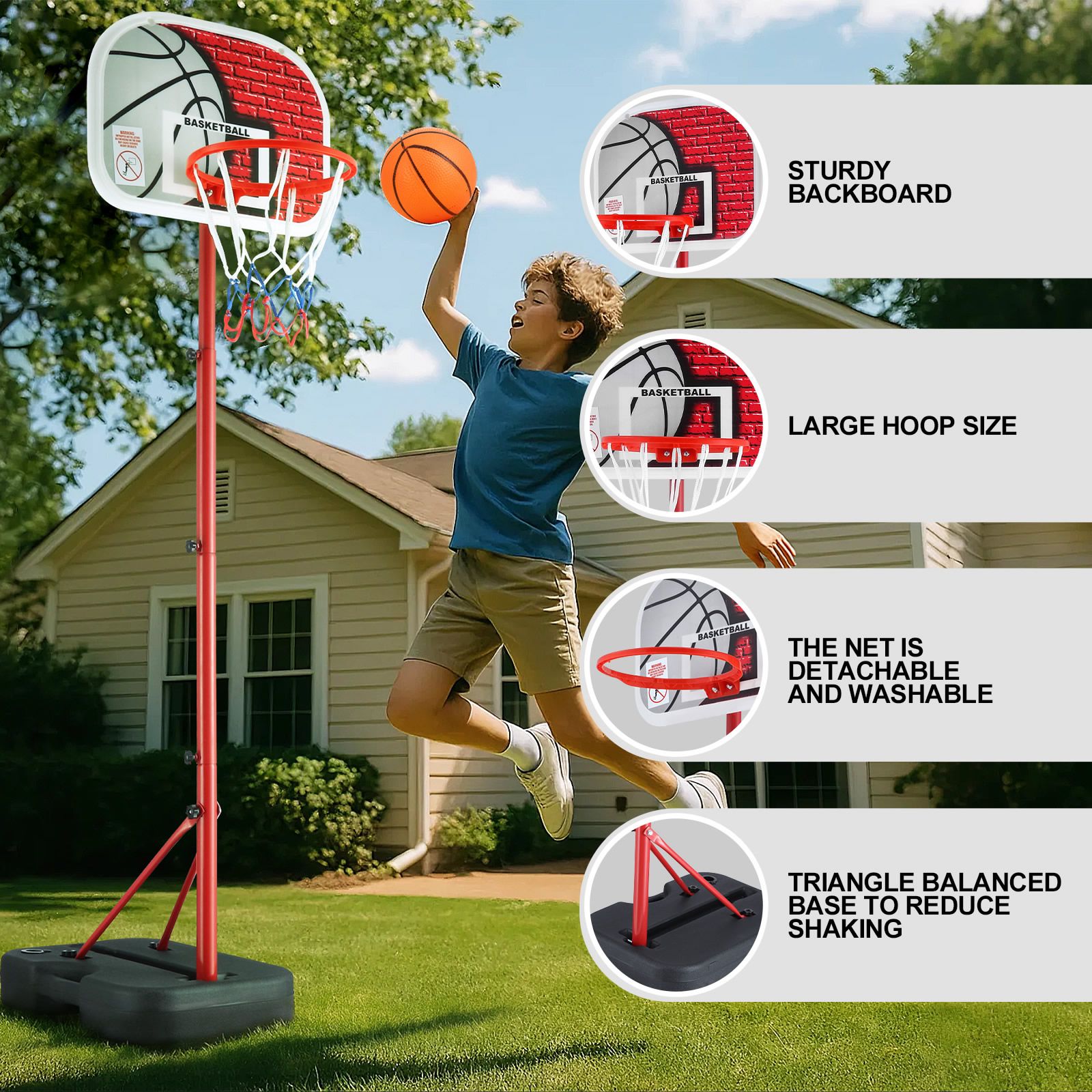 Portable Basketball Hoop Stand System 1.15-1.6m Adjustable Backboard Net Ring Rim Pro Goal Childrens Kids Outdoor Indoor Game Activity Sports Exercise