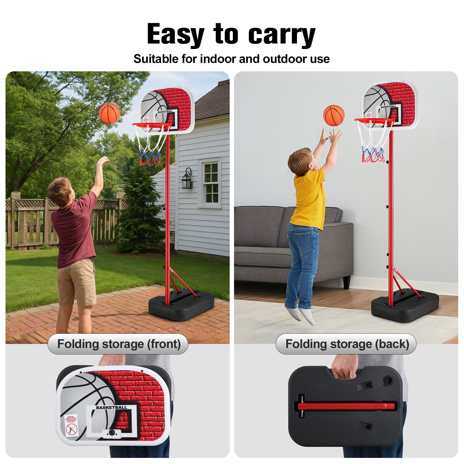 Portable Basketball Hoop Stand System 1.15-1.6m Adjustable Backboard Net Ring Rim Pro Goal Childrens Kids Outdoor Indoor Game Activity Sports Exercise