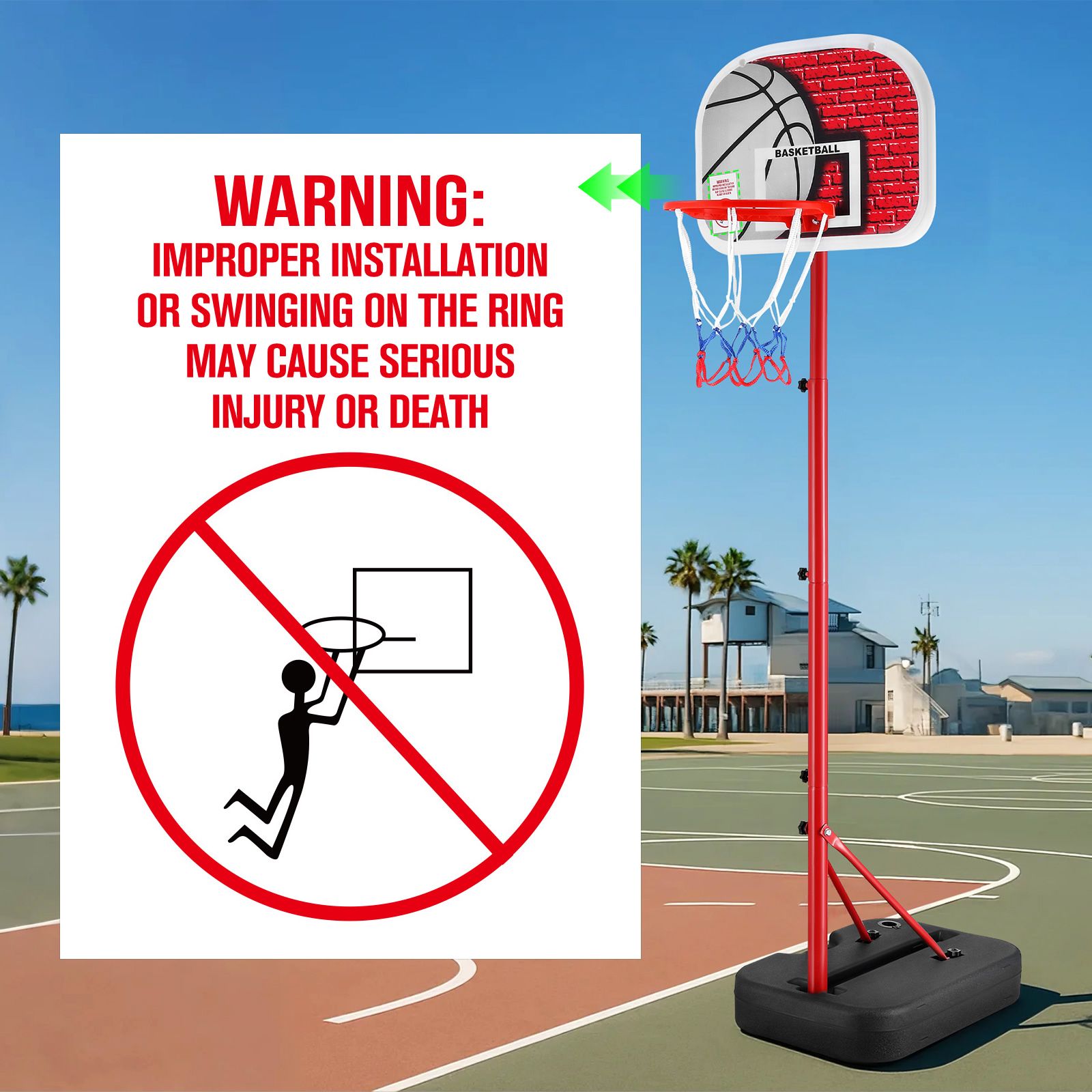 Portable Basketball Hoop Stand System 1.15-1.6m Adjustable Backboard Net Ring Rim Pro Goal Childrens Kids Outdoor Indoor Game Activity Sports Exercise