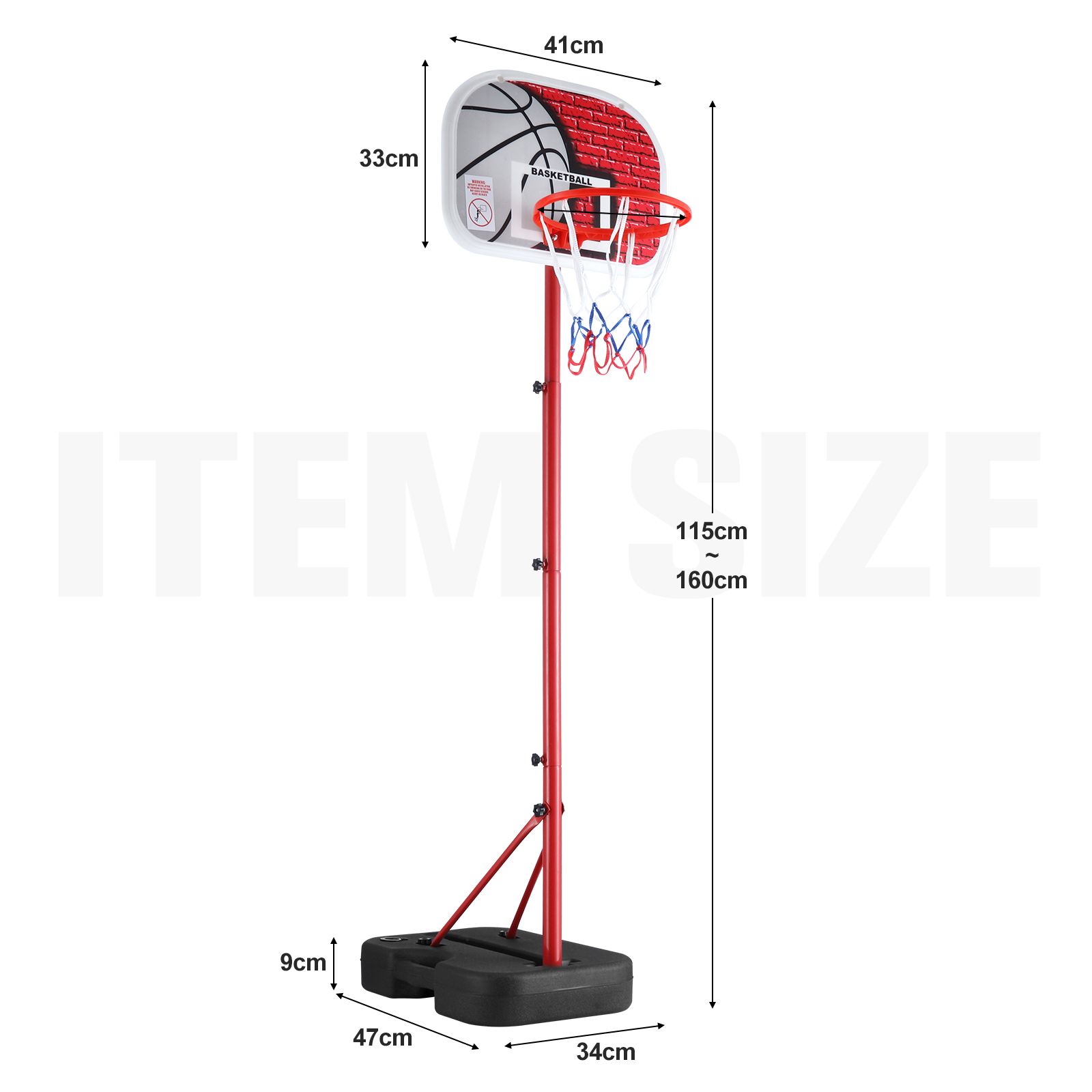 Portable Basketball Hoop Stand System 1.15-1.6m Adjustable Backboard Net Ring Rim Pro Goal Childrens Kids Outdoor Indoor Game Activity Sports Exercise