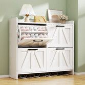Shoe Storage Cabinet Rack Drawers Entryway Hallway Cupboard Narrow Slim Wide Footwear Organiser Shelf Table Stand 4 Door Modern Closet Furniture White