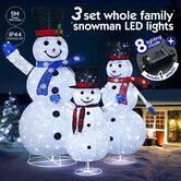 3Pcs Christmas Lights Snowman Decorations Fairy 3D LED Strip Home Display Xmas Outdoor Holiday Ornament Folding Family of 3 Figures 8 Lighting Modes